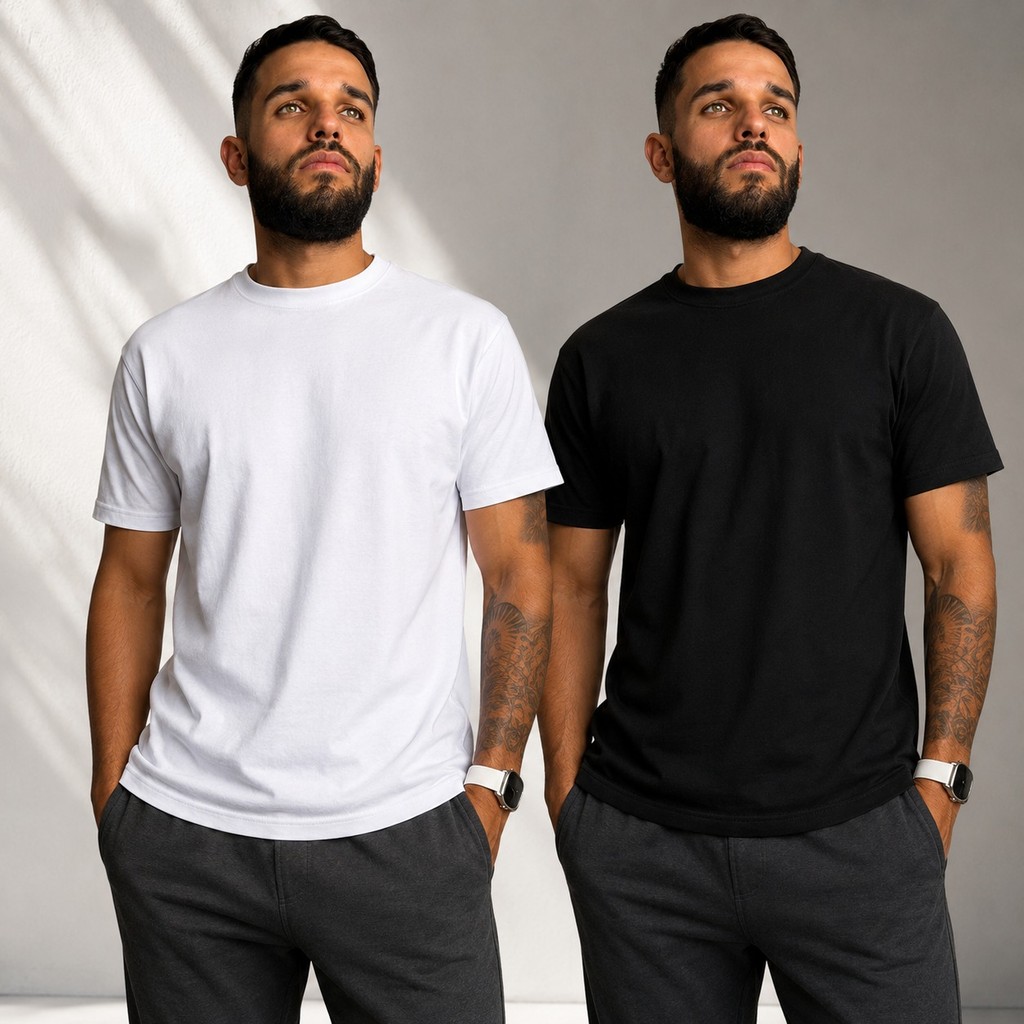 Kit 2 Camiseta Basica Masculina Algodão Premium Branca Preta Lisa Confortável Casual Streetwear
