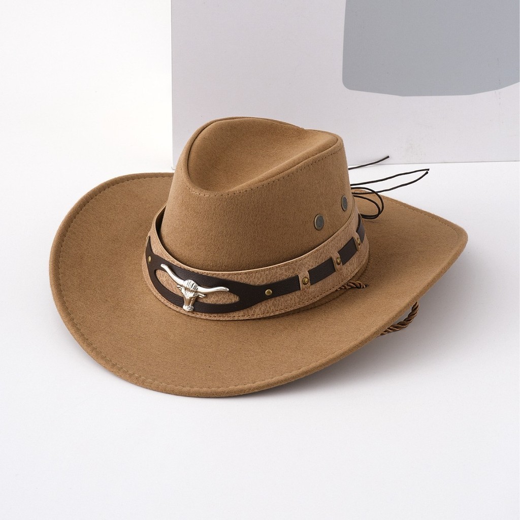 Novo estilo ocidental Cowboy Retro festa chapéu masculino feminino All-Match cabeça de touro pára-sol grande borda chapé