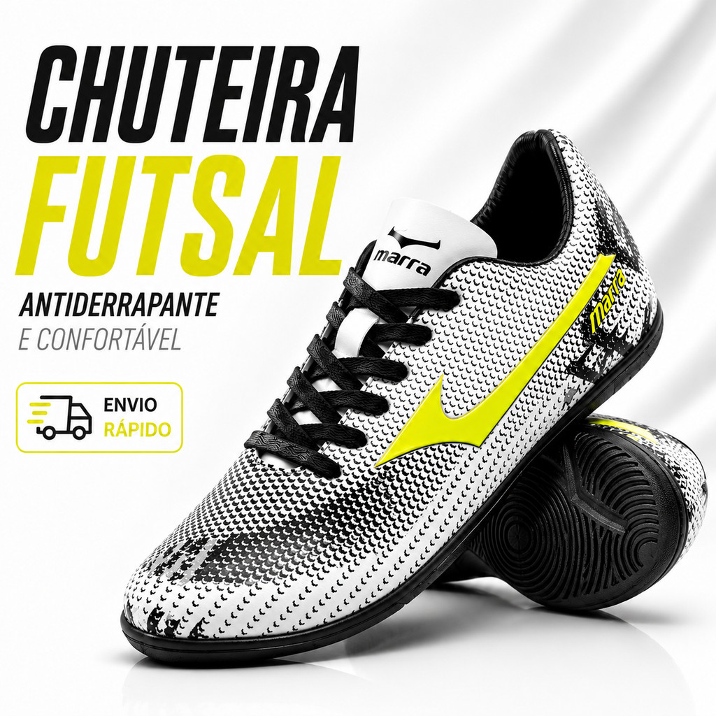 Chuteira Masculina de Futsal Leve Confortável Antiderrapante Futebol Salão 34 ao 45