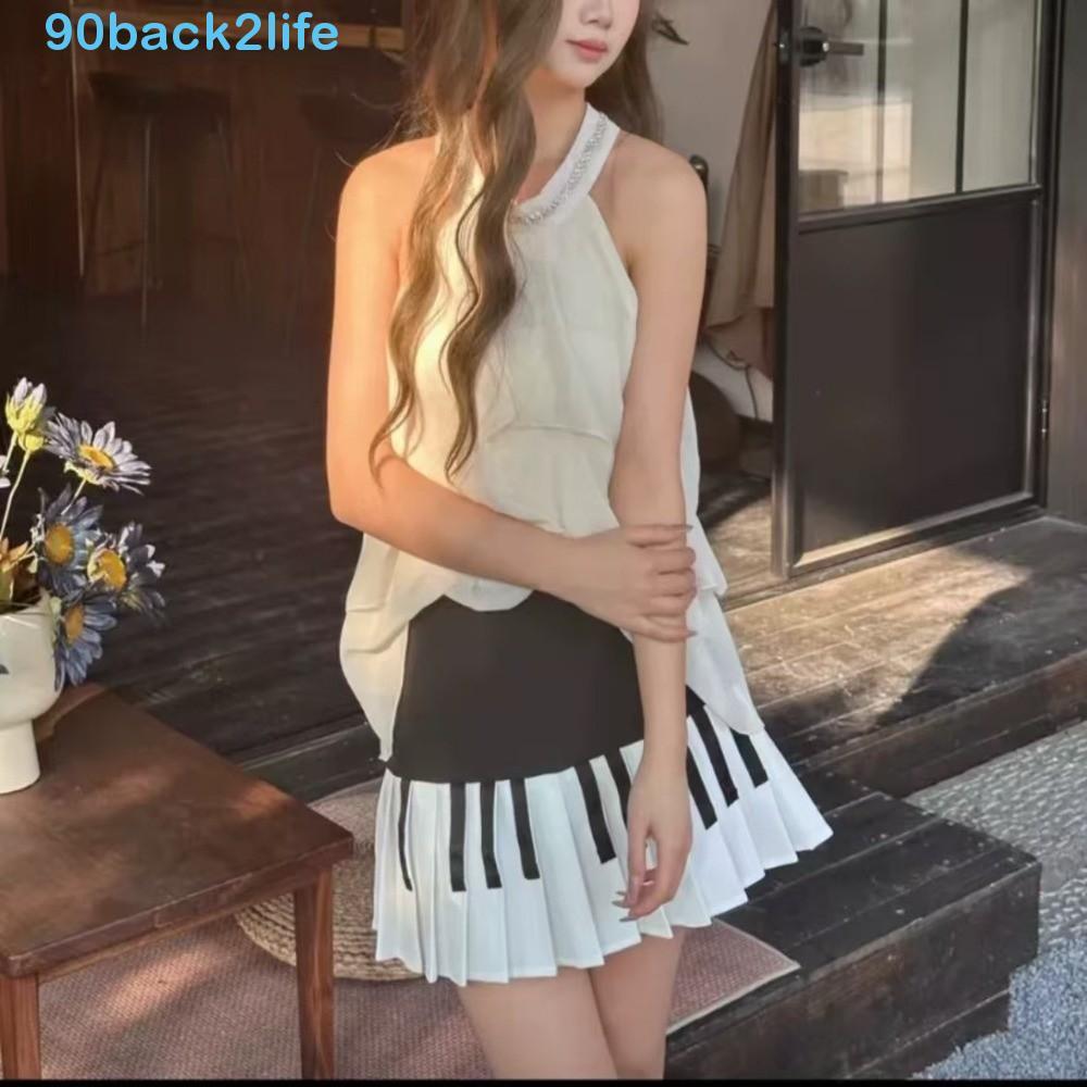 Saia Plissada Para Teclado BRBLIFE , De Piano Fina Estilo Coreano , Vestido JK Preto E Branco Curta