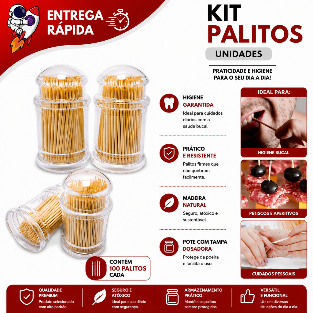Kit 12 Paliteiros Acrílico com 100 Palitos Cada