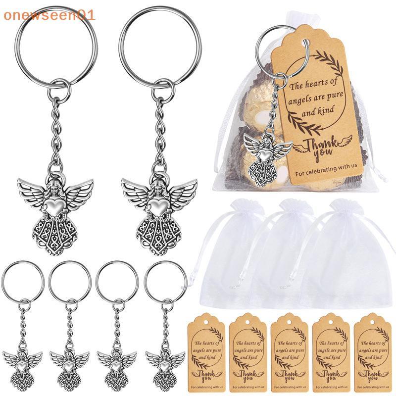 onewseen01 30 Conjunto Anjo Chaveiro Presente Em Massa Obrigado Batismo Pingente Favor Com Tag Organza Saco Novo