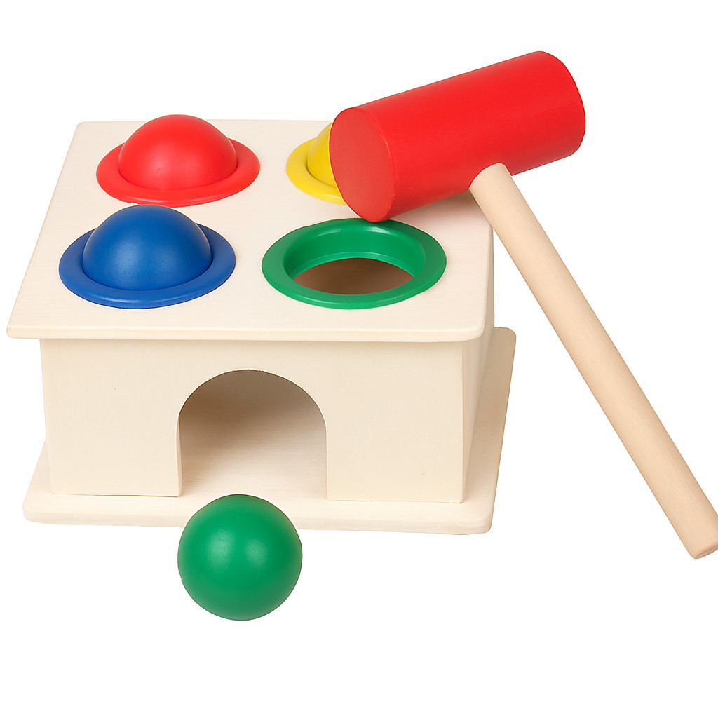 Brinquedo Educativo Colorido Bate bola de Madeira c/ Martelo