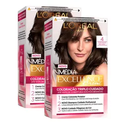 Kit 2 Tintura Creme Imédia Excellence L'oréal Castanho Natural 4