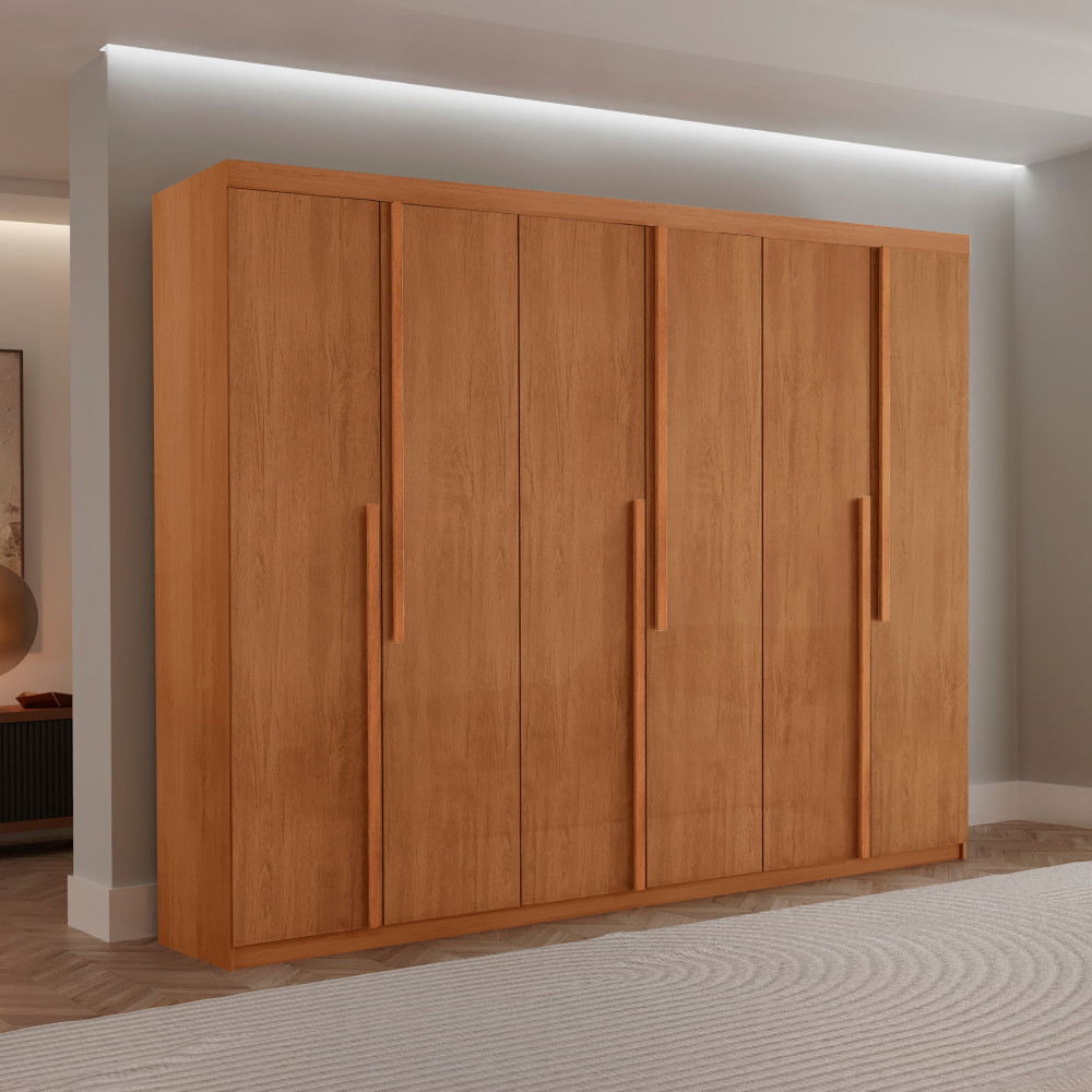Guarda Roupa Casal Quioto MDF com 6 Portas 2 Gavetas Moderna Mobília