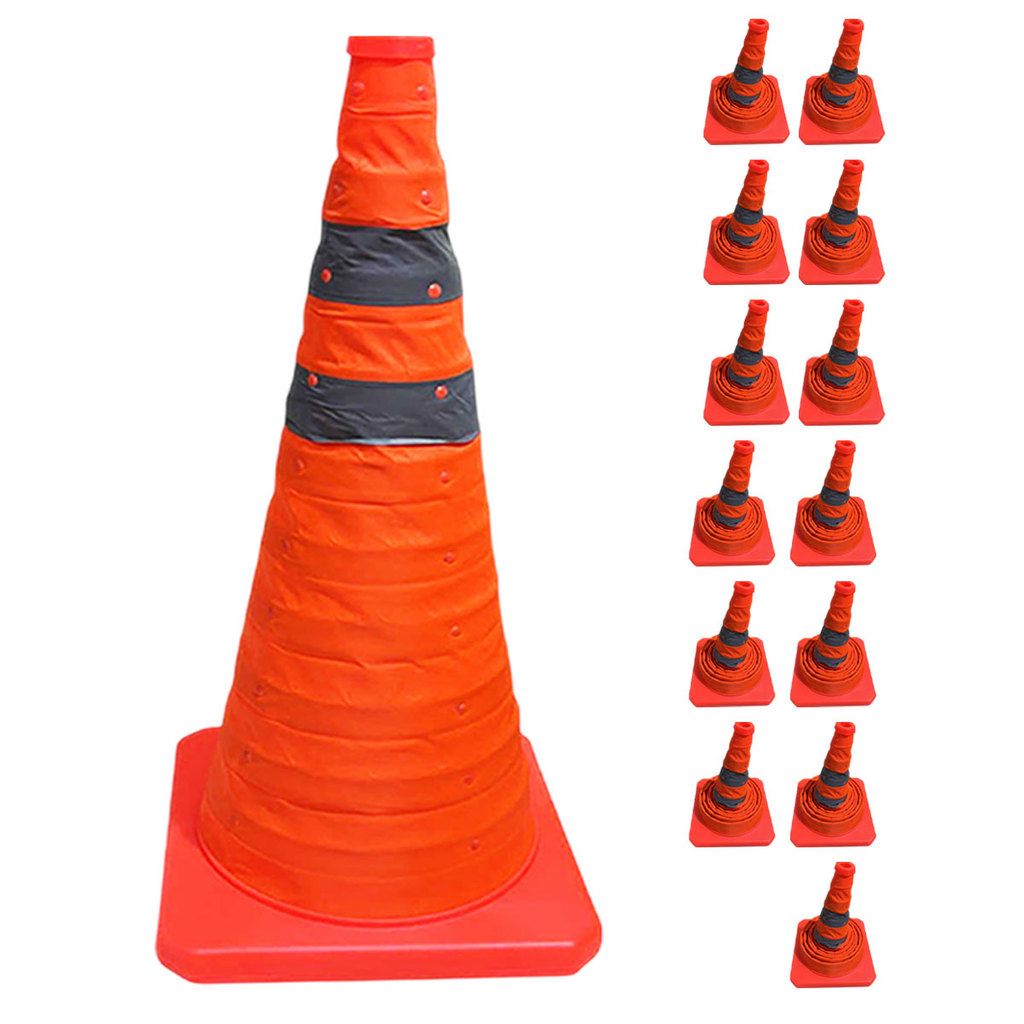 Cone Sinalizador de Transito Retratil Kit 13 Uni Viario Obra Segurança Estrada Rodovia Dobravel Portatil Flexivel