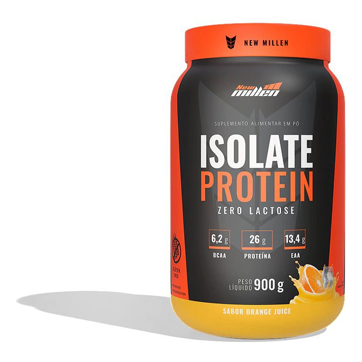 Whey Isolate Protein Pote 900g Proteína Isolada da Carne New Millen Sabor Laranja Orange Juice