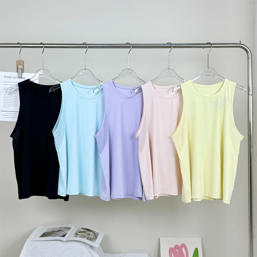 Verão nu sentir sensação legal forma côncava esportes sem mangas topo feminino Yoga Fitness lazer solto correndo blusa