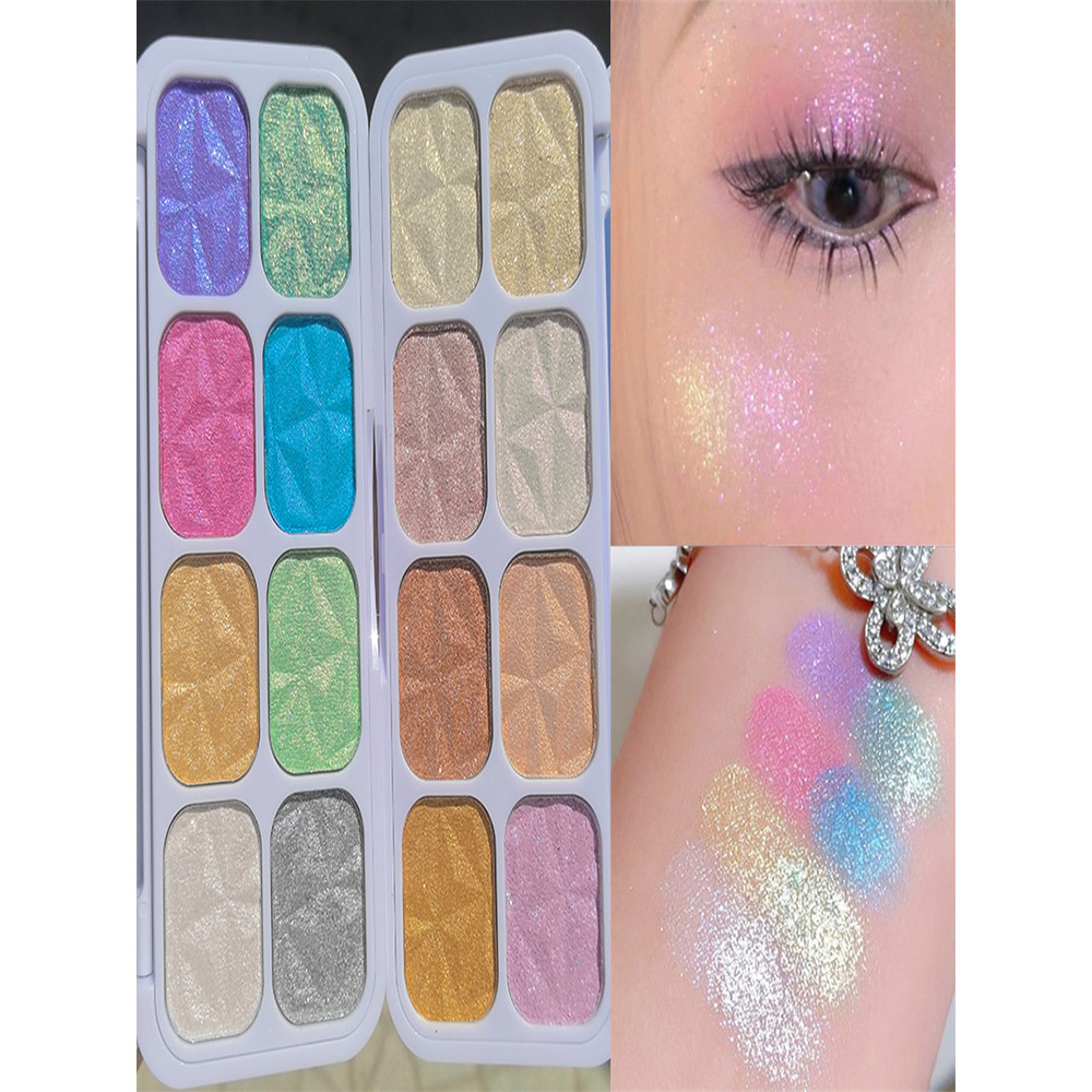 Paleta de maquiagem para palco, paleta de contorno com destaque de diamante, glitter perolado, tridimensional, paleta de