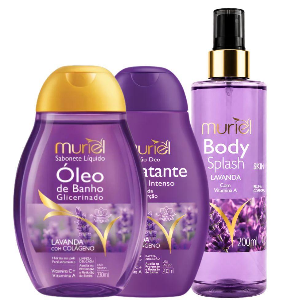 Kit Muriel Completo Lavanda com Colágeno: Óleo de Banho 230ml, Loção Hidratante Corporal e Body Splash 200ml