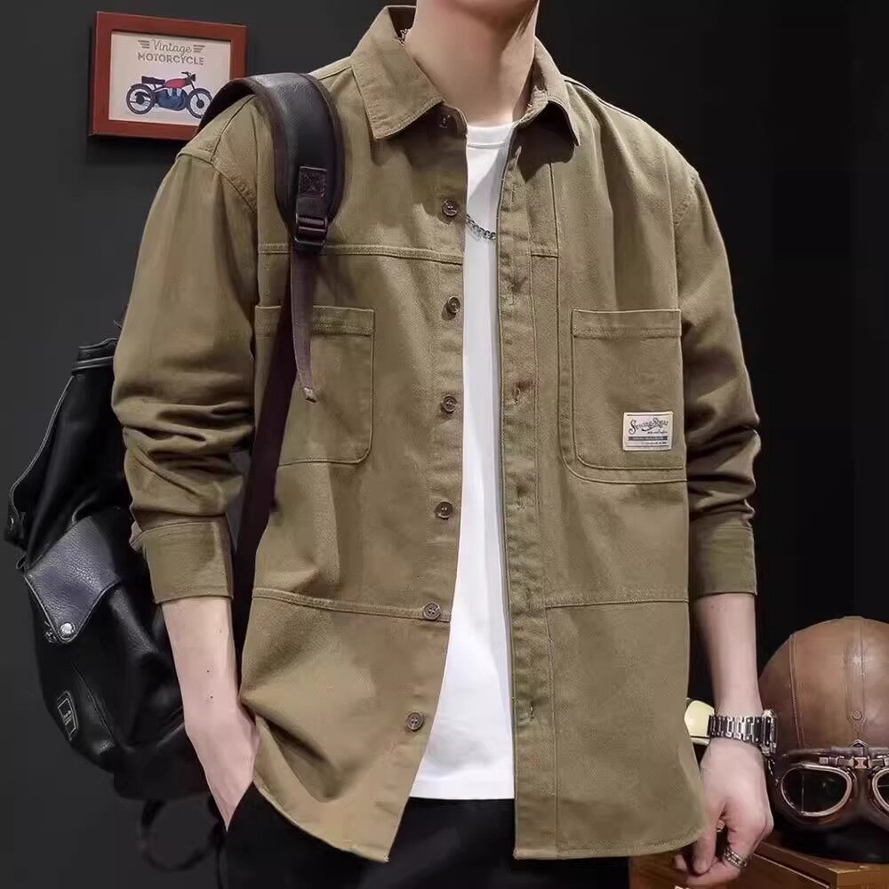 2026 primavera outono trabalho resistente ao desgaste resistente à sujeira camisa de ferramentas masculino americano sol
