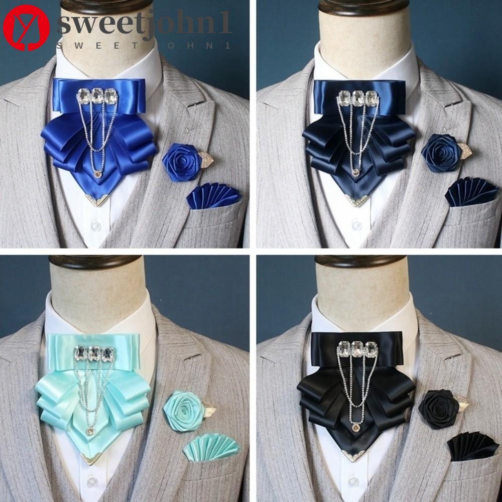 SWEETJOHN1 Conjunto Quadrado De Bolso Com 3 Unidades , De Broche De Gravata Borboleta De Strass De Luxo , Colar Exagerad