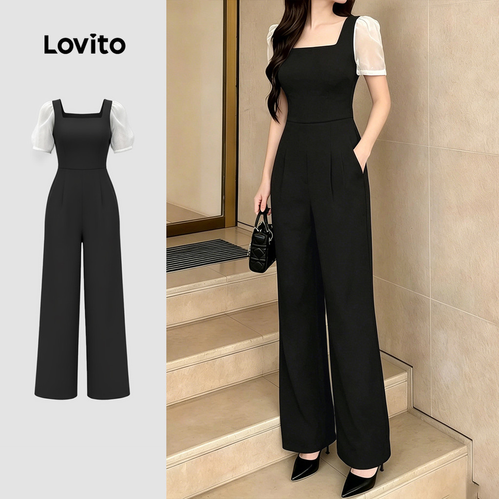 Lovito Macacão Elegante para O e Estiloso Preto para Primavera/verão para mulher