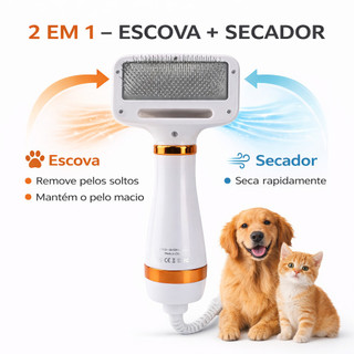 Escova Secadora Pet 2 em 1 Portátil para Cachorro e Gato 110V