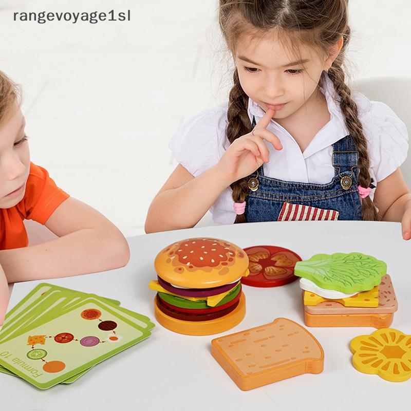 [rge] Brinquedos De Madeira Hamburgo Sandwich Staing Para Crianças E Montessori Educativos Pré-Escolares Habilidade Moto