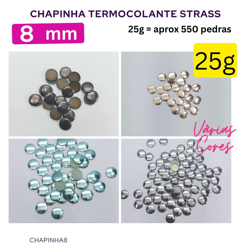 25g Chapinha Termocolante 8mm (+-550 pedras) Strass Rhinestone Customização Hotfix Bordado Pedrarias Chapinha8-2