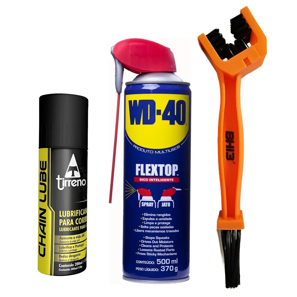KIT WD-40 500ml + ESCOVA + TIRRENO CHAIN LUBE