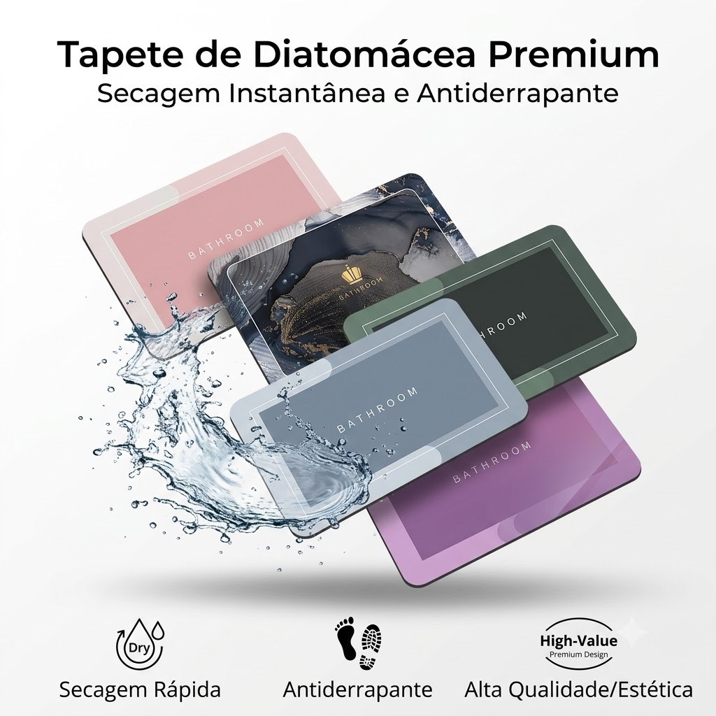 Tapete Diatomita Absorção Rápida Antiderrapante Secagem Instantânea Banheiro Luxo