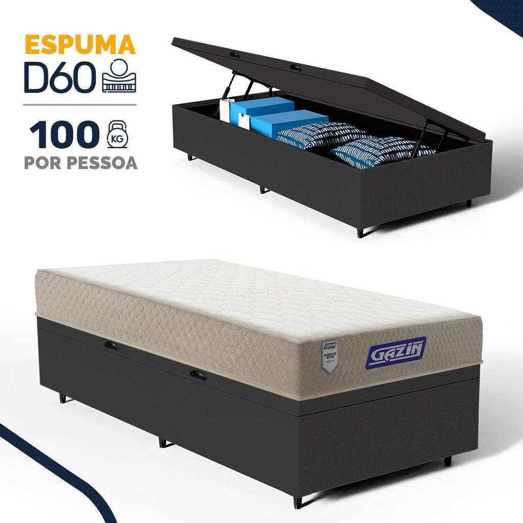 Cama Box Baú com Colchão Gazin de Espuma D60 Double Face Force PLUS Solteiro 88cm