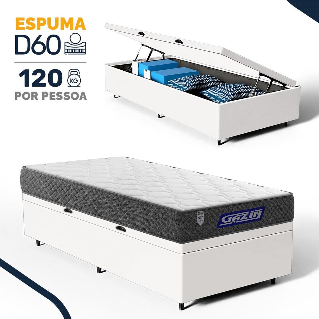 Cama Box Baú com Colchão Gazin de Espuma D60 Double Face Force UP Solteiro 88cm
