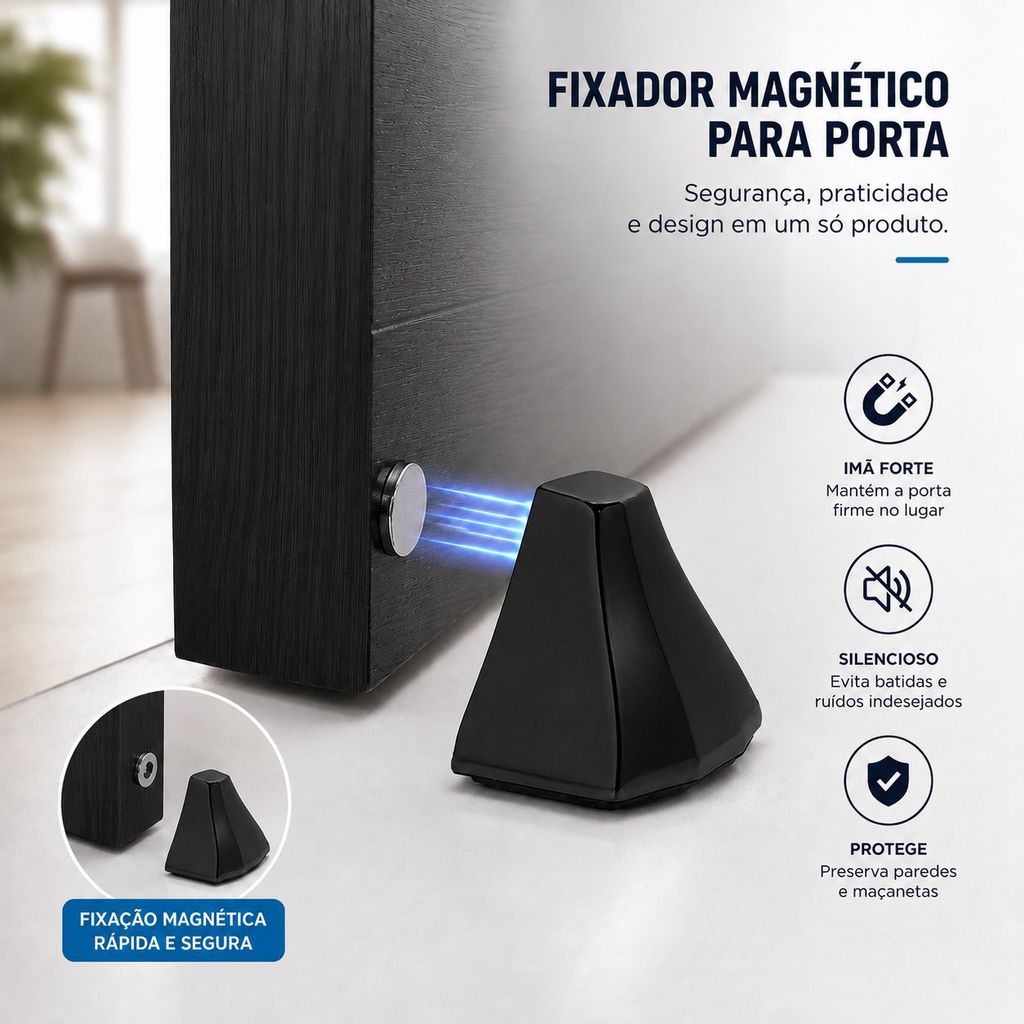Prendedor de Porta Magnético Fixador Trava Porta Preto