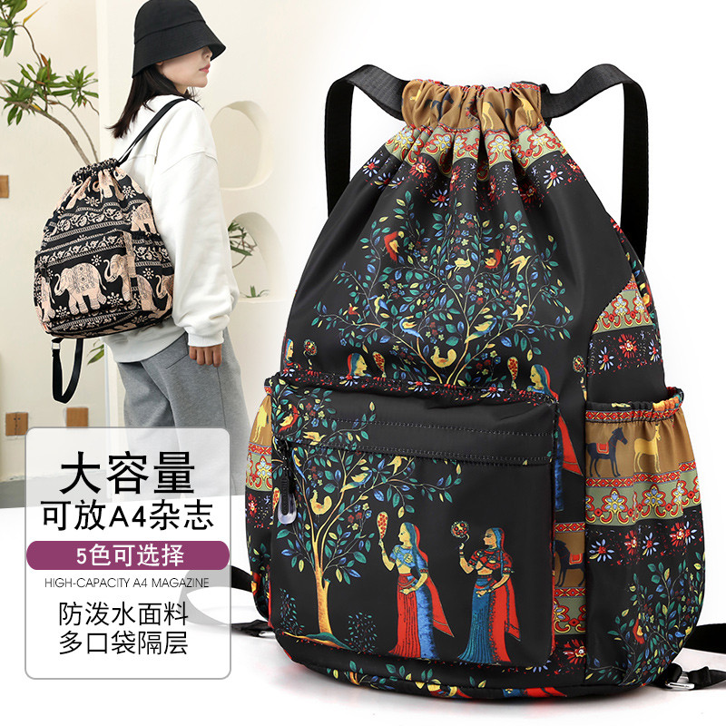 Oxford pano cordão saco mochila feminina 2025 novo estilo esportes saco de cordão masculino leve à prova dwaterproof águ