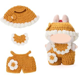 Roupas feitas à mão em crochê para Labubu, Conjunto de 3 peças de roupas para boneca Labubu de 17cm, Acessórios de desig