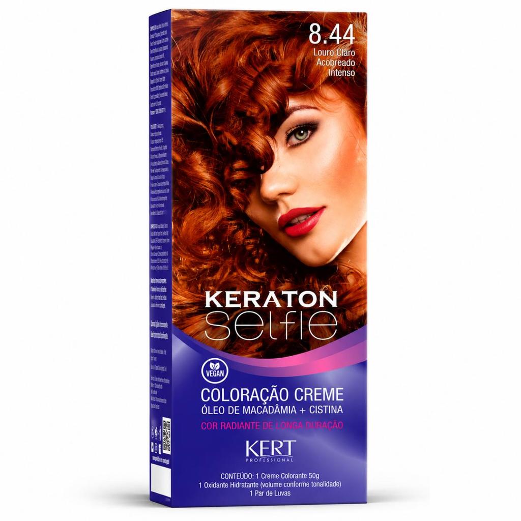 Coloração Creme Kert Keraton Selfie 8.44 Louro Claro Acobreado Intenso