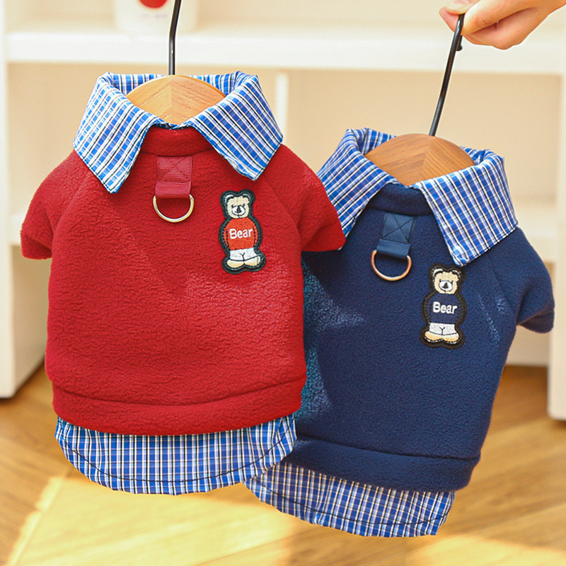 Roupas para Cães Polo 0TY0, Moletons para Cães com Estampa Xadrez, Casaco Quente de Inverno para Cães Pequenos, Suéter p