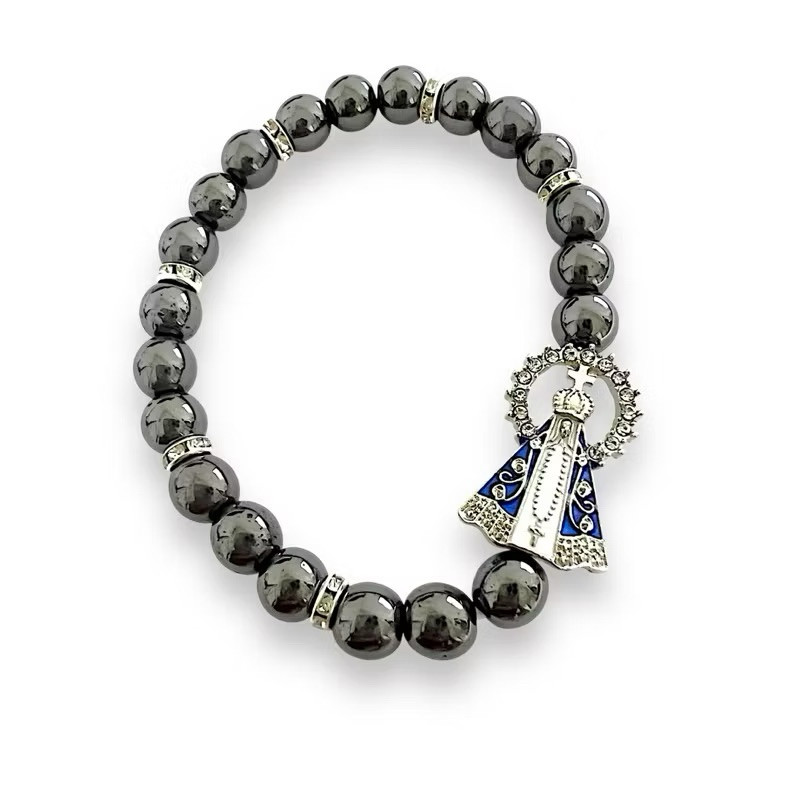 Pulseira de Hematita de São Bento e Nossa Senhora Aparecida Pulseira Católica Pulseira NSA Hematita