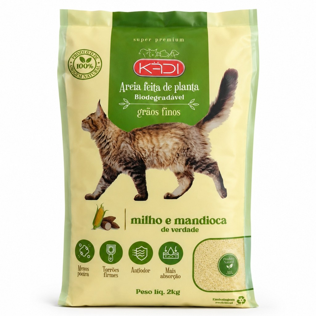 Areia Biodegradável Higienica Grãos Finos 2kg Gatos Premium