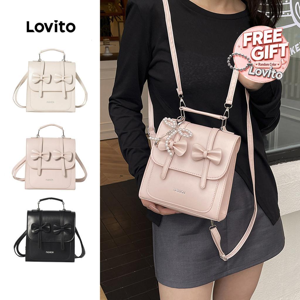 Lovito Mochila Casual Estilo Coreano Com Laço Preta Para Mulheres LFA113067