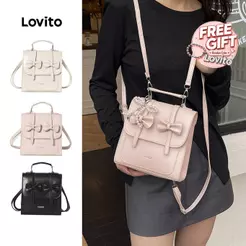 Lovito Mochila Casual Estilo Coreano Com Laço Preta Para Mulheres LFA113067