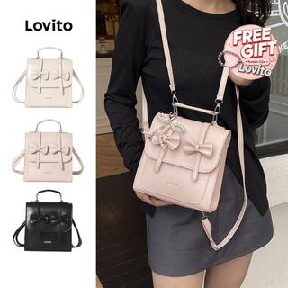 Lovito Mochila Casual Estilo Coreano Com Laço Preta Para Mulheres LFA113067