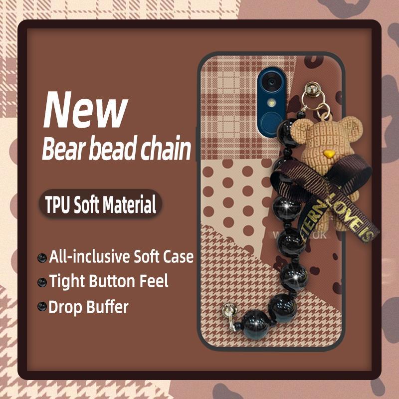 Capa Macia Com Pingente De Pérola Preta De Telefone Para LG Q7/Q7 +/Q7A/Estilo L-03K-JP Protetora De Pulseira De Urso si