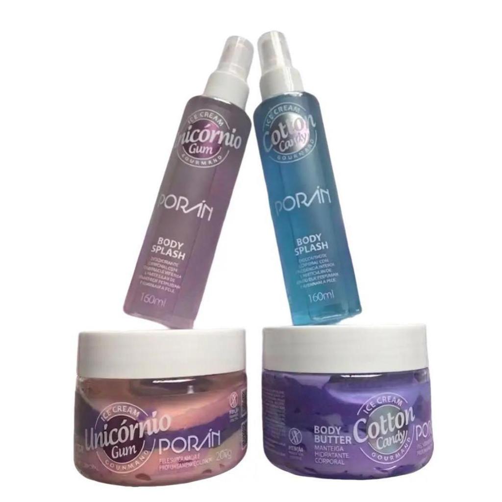 Kit Porán Body Splash + manteiga hidratante corporal - ice cream - Unicórnio Gum e cotton candy