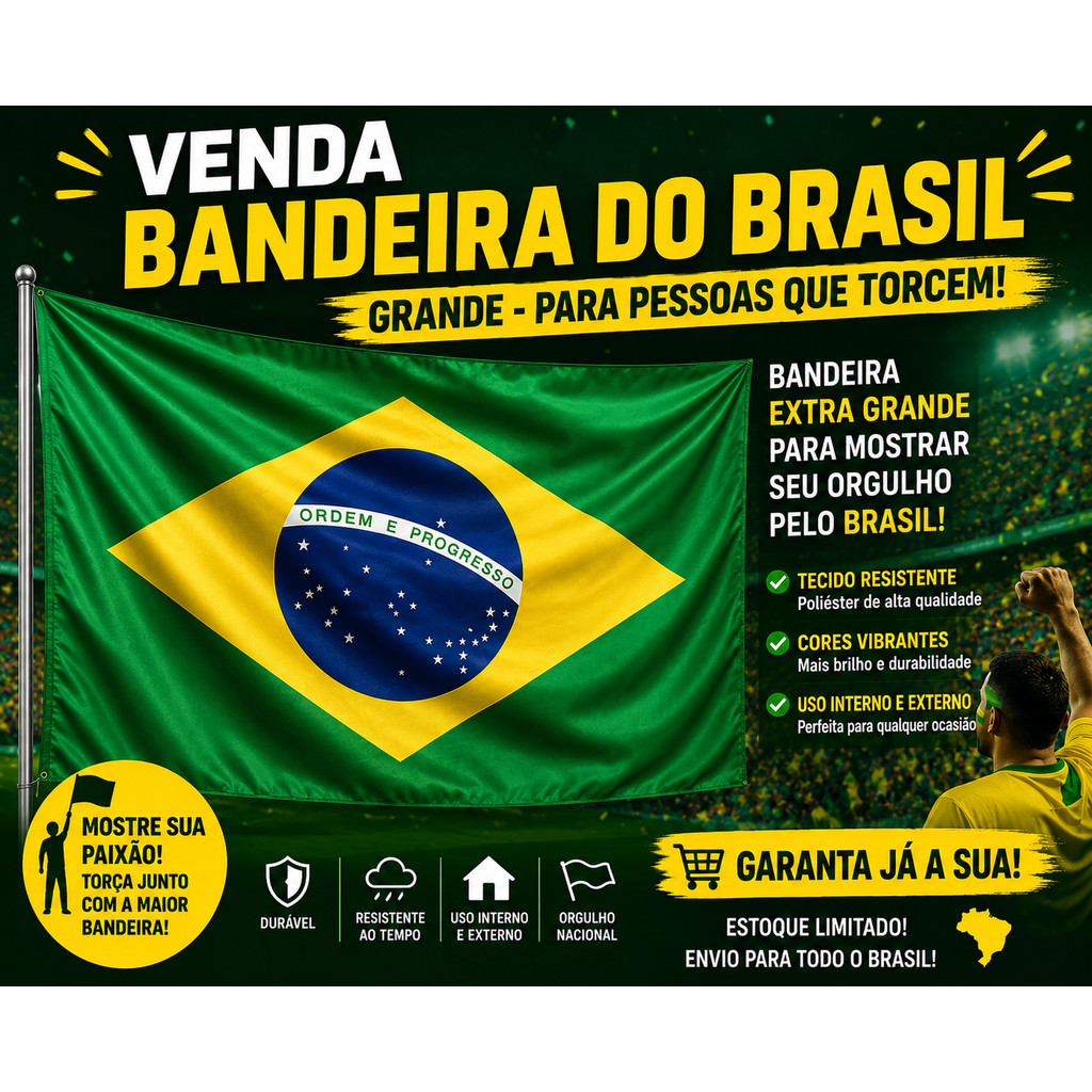 BANDEIRA DO BRASIL GRANDE DE TECIDO PARA COPA DO MUNDO FESTAS COMEMORAÇÕES