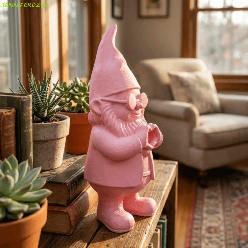 JENNIFERDZBF Estatueta De Gnomo De Jardim , Estátua De Anão De Elfo Impressa Em 3D Rosa , Miniaturas Anãs De Desenho Ani