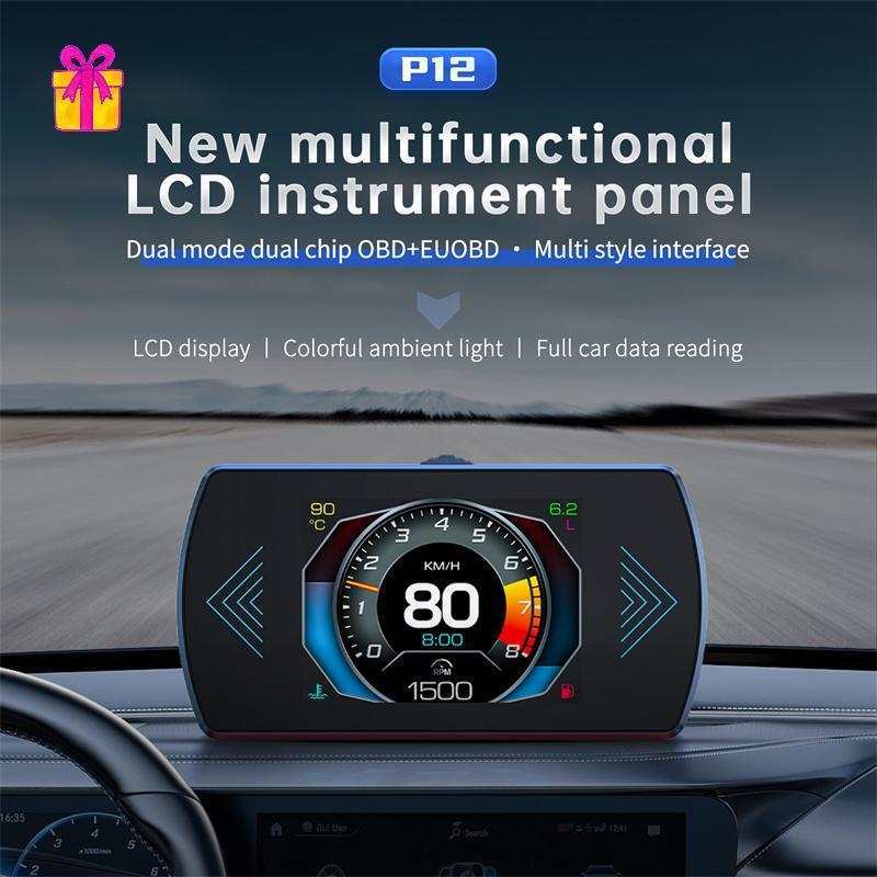 [INTH] P12S Car OBD2 Head Up Display Sistema Duplo Para HUD OBD Medidor De Carro Digital Inteligente Velocidade De Combu