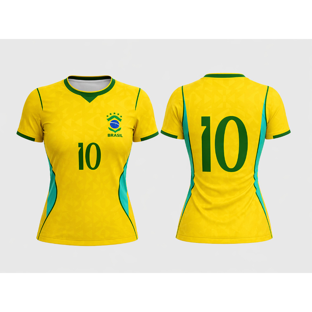 Camisa Brasil Baby look Amarela Copa Bordada Principal 2026