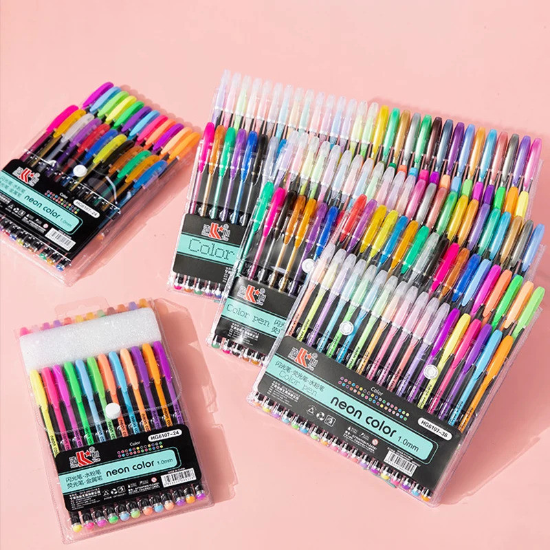 12-60 Unidades De Canetas De Gel Metálicas Com Glitter , Papelaria Colorida Para Escola , Escritório , Desenho , Marcado