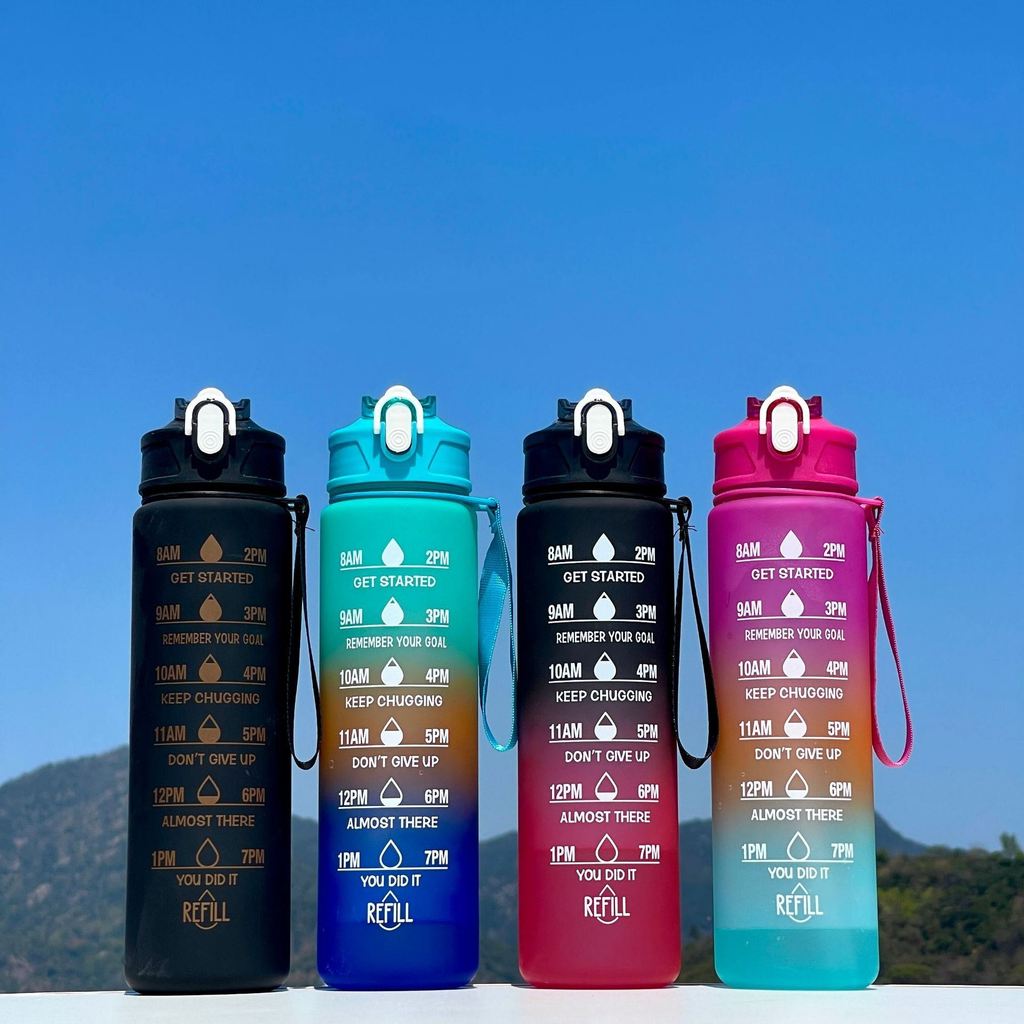 Copo de plástico Fitness para esportes ao ar livre, cor gradiente, corda simples com garrafa de água de palha, copo de e