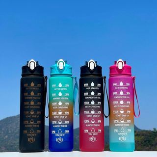 Copo de plástico Fitness para esportes ao ar livre, cor gradiente, corda simples com garrafa de água de palha, copo de e