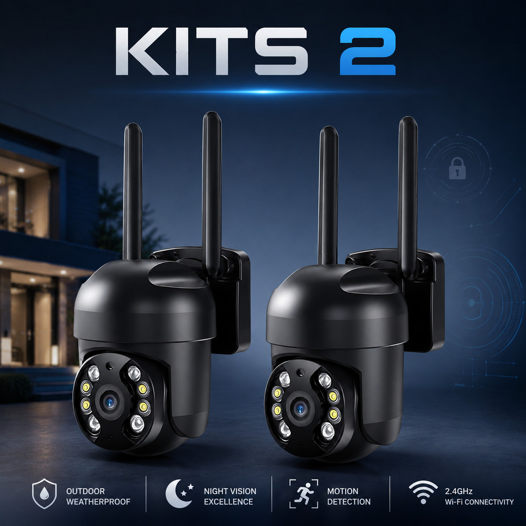 Kits 2 Câmera Segurança inteligente IP66 Wifi hd 1080p Yousee App Antena Dupla 