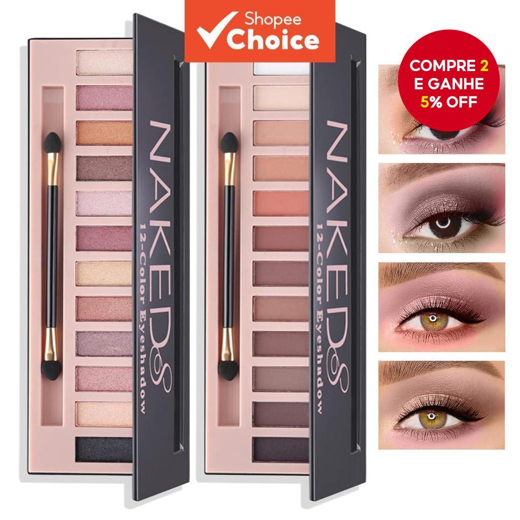 Paleta De Sombras NAKEDS 12 Cores , Fosca E Brilhante , Maquiagem Altamente Pigmentada De Longa Duração Com Pincel 2 Uni