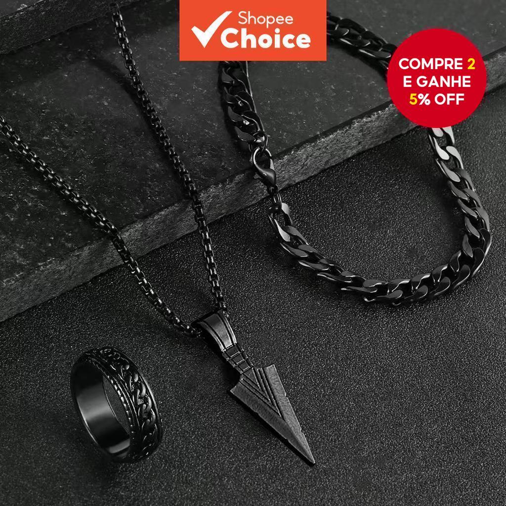 Conjunto De Joias De Liga De Hip Hop Colar Pulseira Anel Masculino Acessório De Moda De Rua