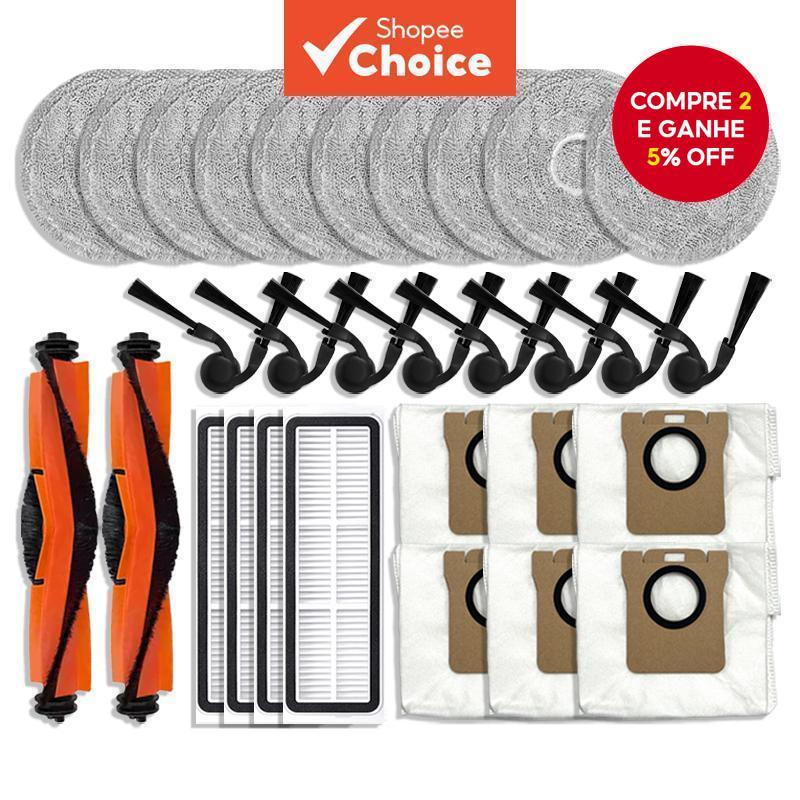Kit de Peças de Reposição Compatível com Robô Aspirador XIAOMI 5 Pro OV21GL, 2 Escovas Principais 4 Filtros 6 Sacos de