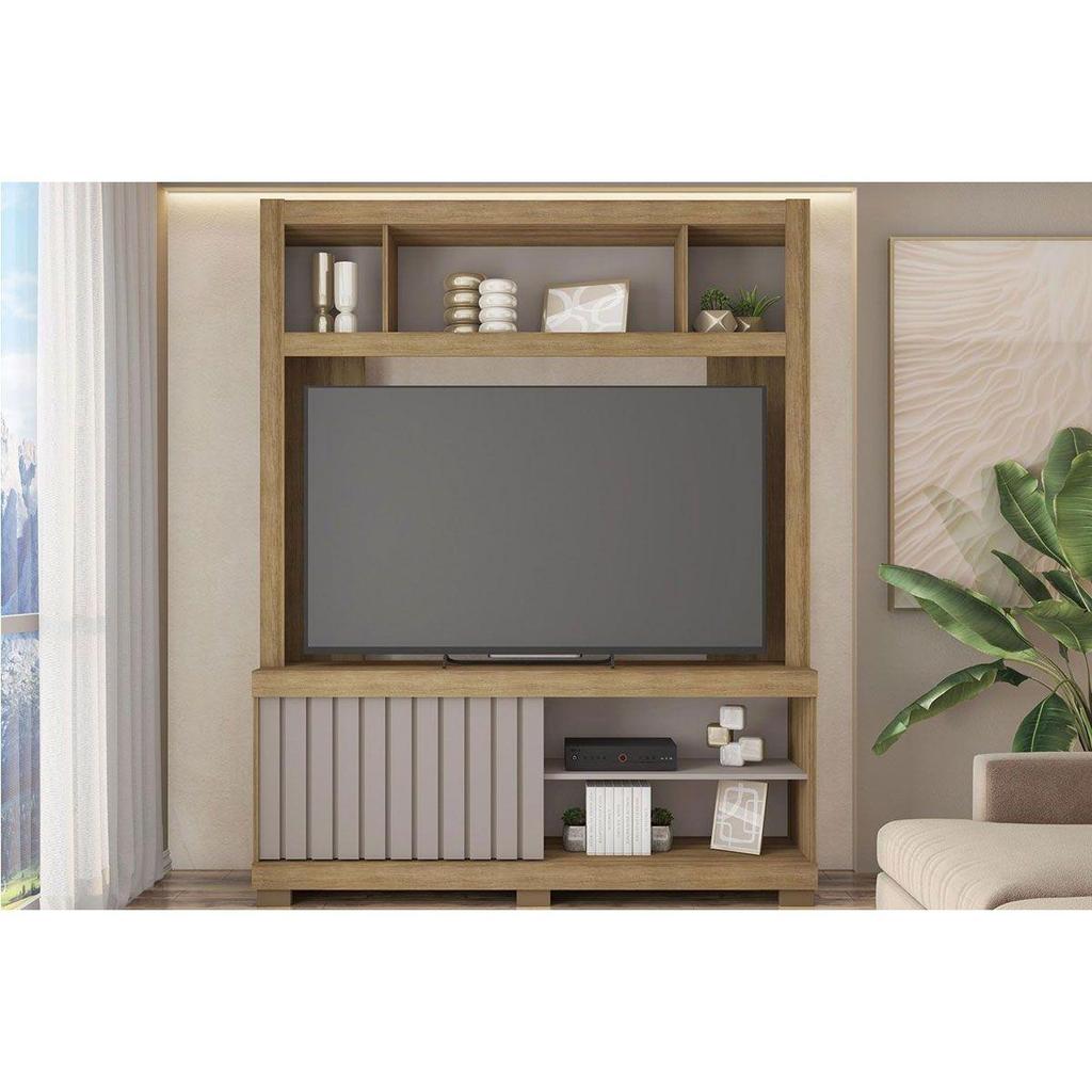 Home p/ TV até 65 Pol Cinne c/ Ripado Pés 160x203cm Lamina Mel/Cacao - Caemmun