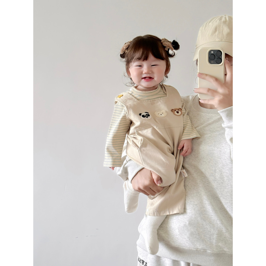 Bebê macacão conjunto primavera outono infantil dos desenhos animados macacão bonito bebê menina listrado topo conjunto 