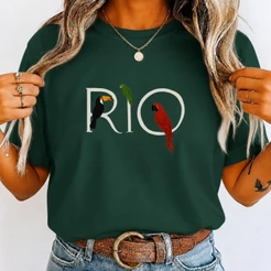 Camiseta 100% Algodão Estampa Rio Lançamento Blusa Feminina Tendência Casual Básica